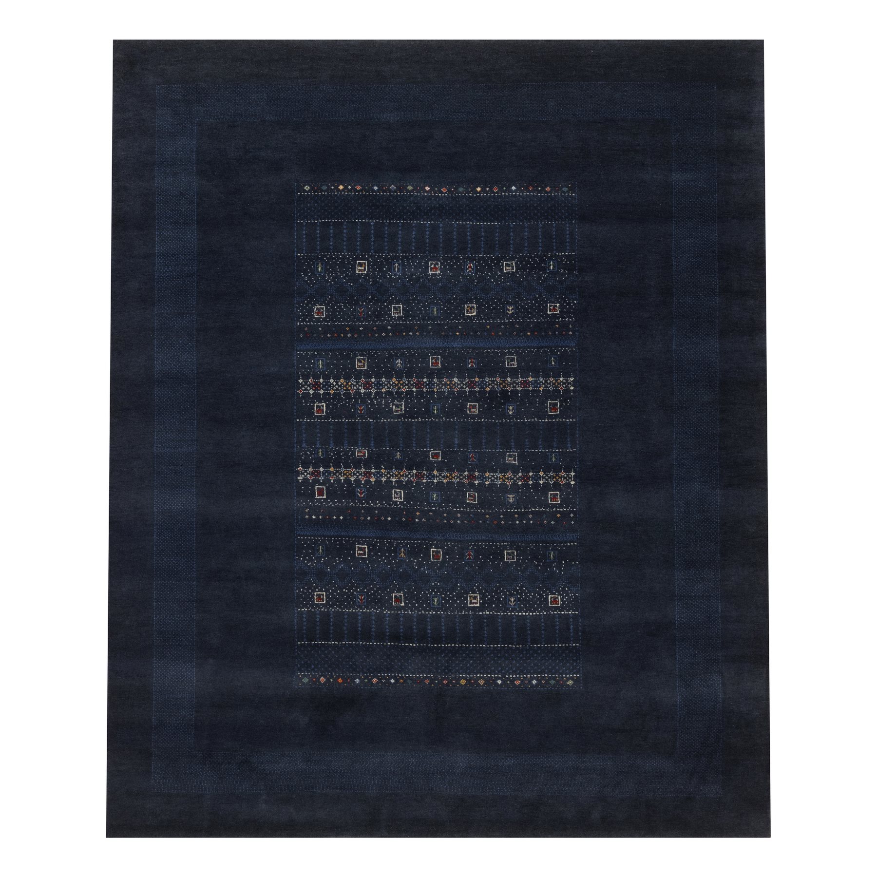 Midnight Blue, Lori Buft Gabbeh with Small Animal Figurines, Modern, Soft Wool, Hand Knotted, Thick and Plush, Oriental Rug